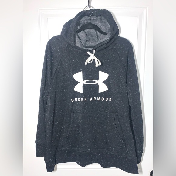 Under Armour Women's UA Rival Fleece Graphic Hoodie Pullover Black Speckled 1X - Picture 1 of 7